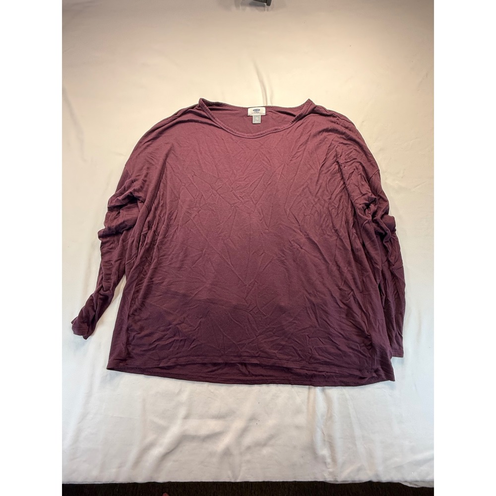 Old Navy Women XXL Long Sleeve T-Shirt Burgundy Purple Crew Neck Relaxed Top